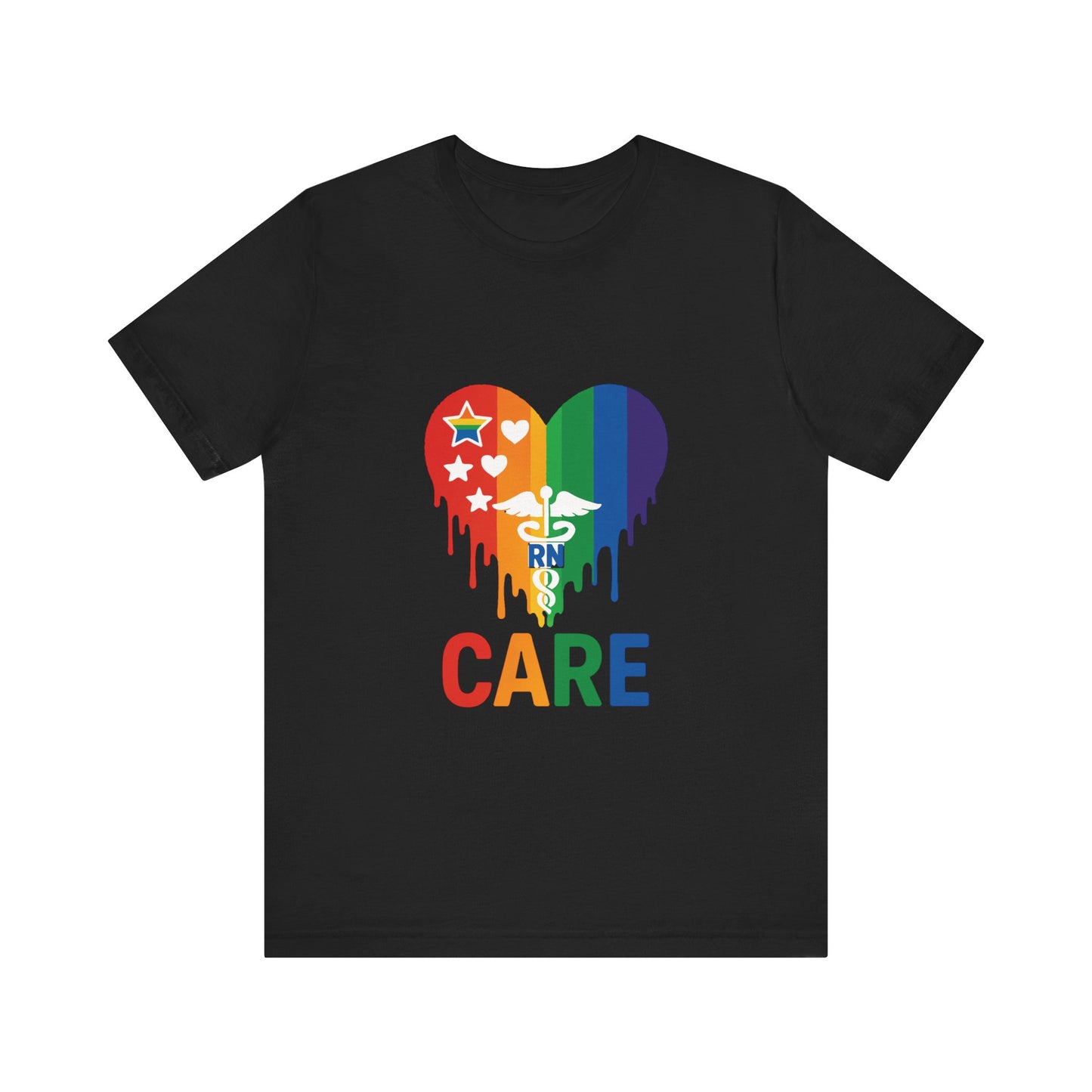Pride Care T-Shirt, Rainbow RN Tee, Unisex Healthcare Shirt, Nursing Gift, LGBTQ+ Support Tee