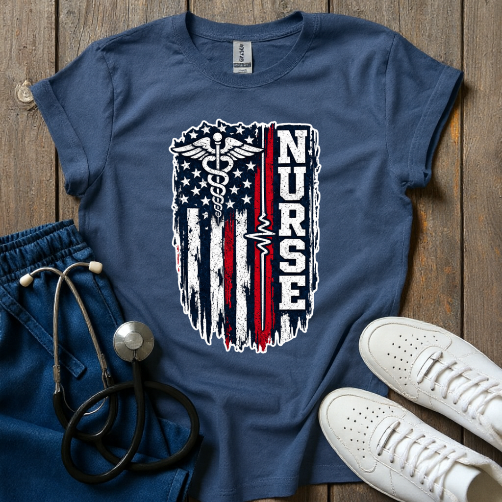Vintage Nurse American Flag T-Shirt