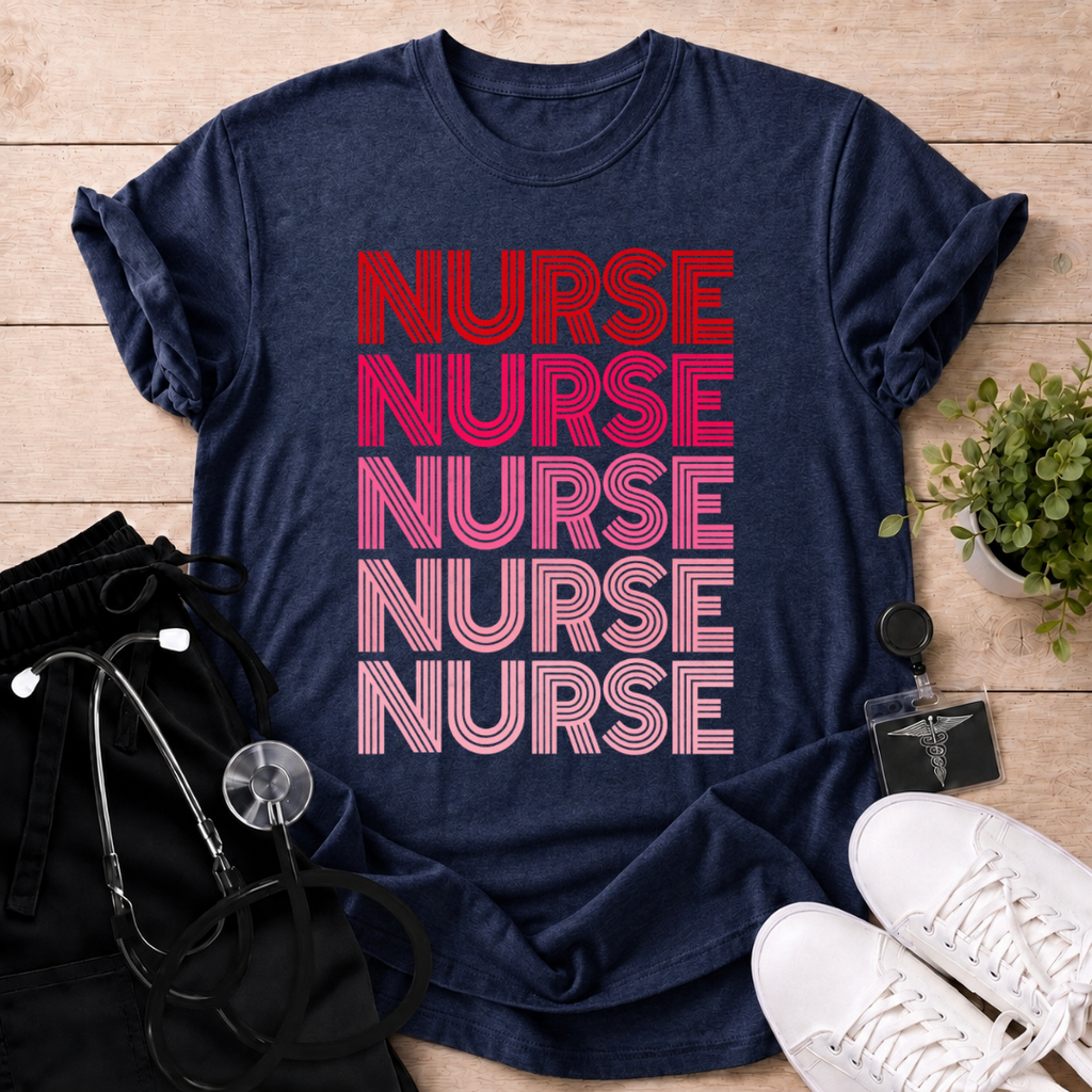 Retro Pink Nurse Stack T-Shirt