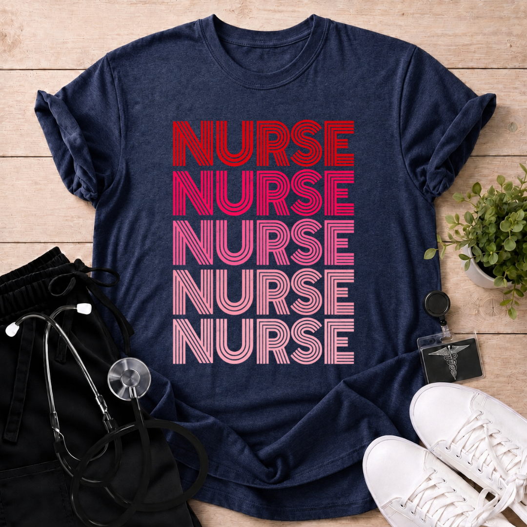 Retro Pink Nurse Stack T-Shirt