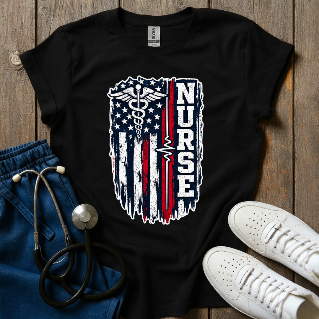 Vintage Nurse American Flag T-Shirt