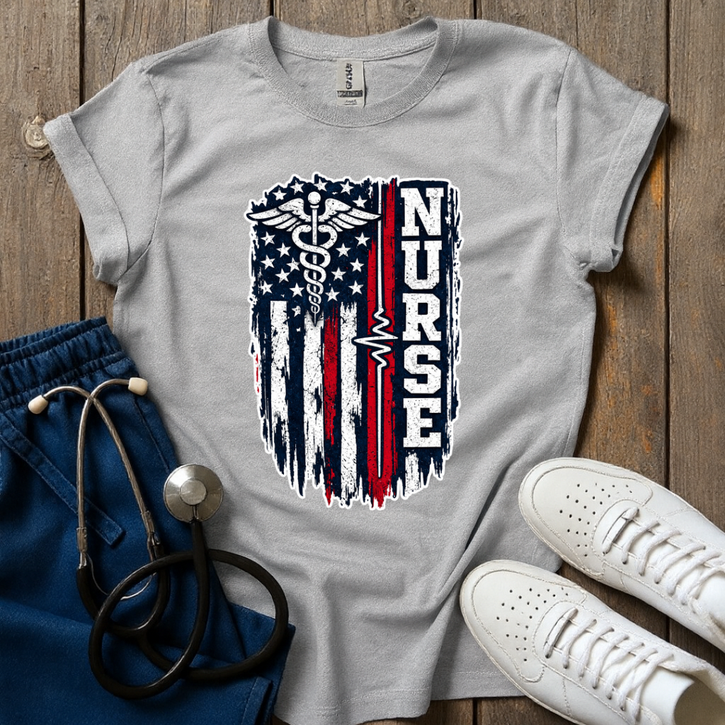 Vintage Nurse American Flag T-Shirt