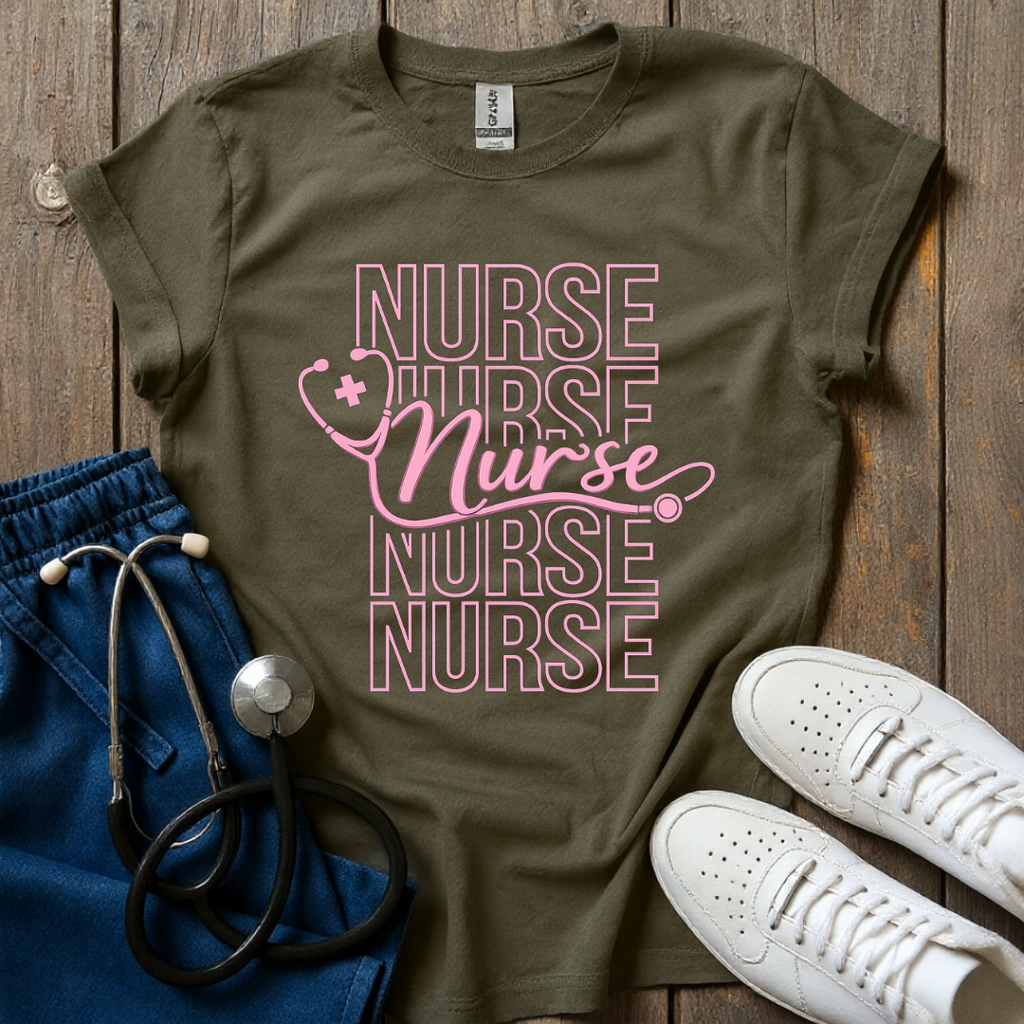 Pink Stacked Nurse T-Shirt