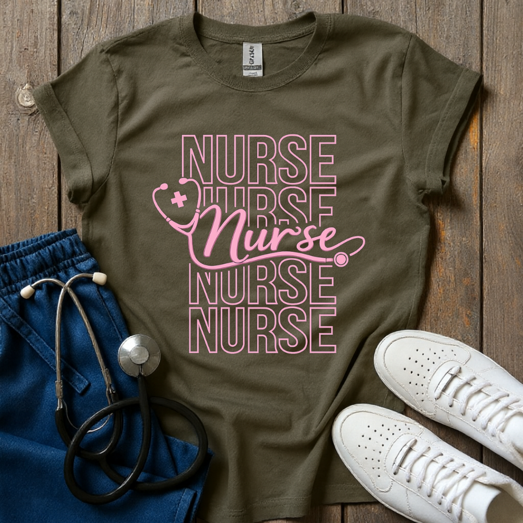 Pink Stacked Nurse T-Shirt