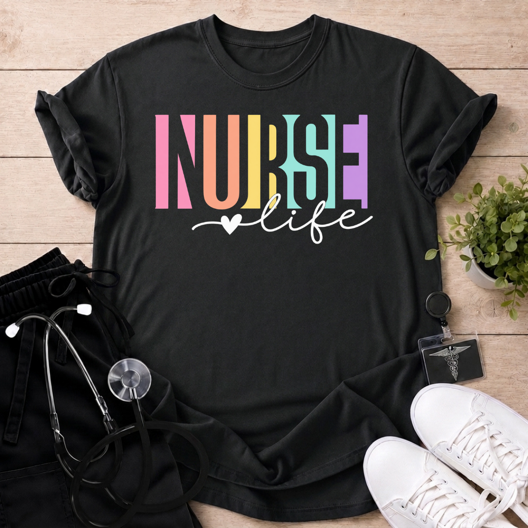 Nurse Life Rainbow Graphic T-Shirt