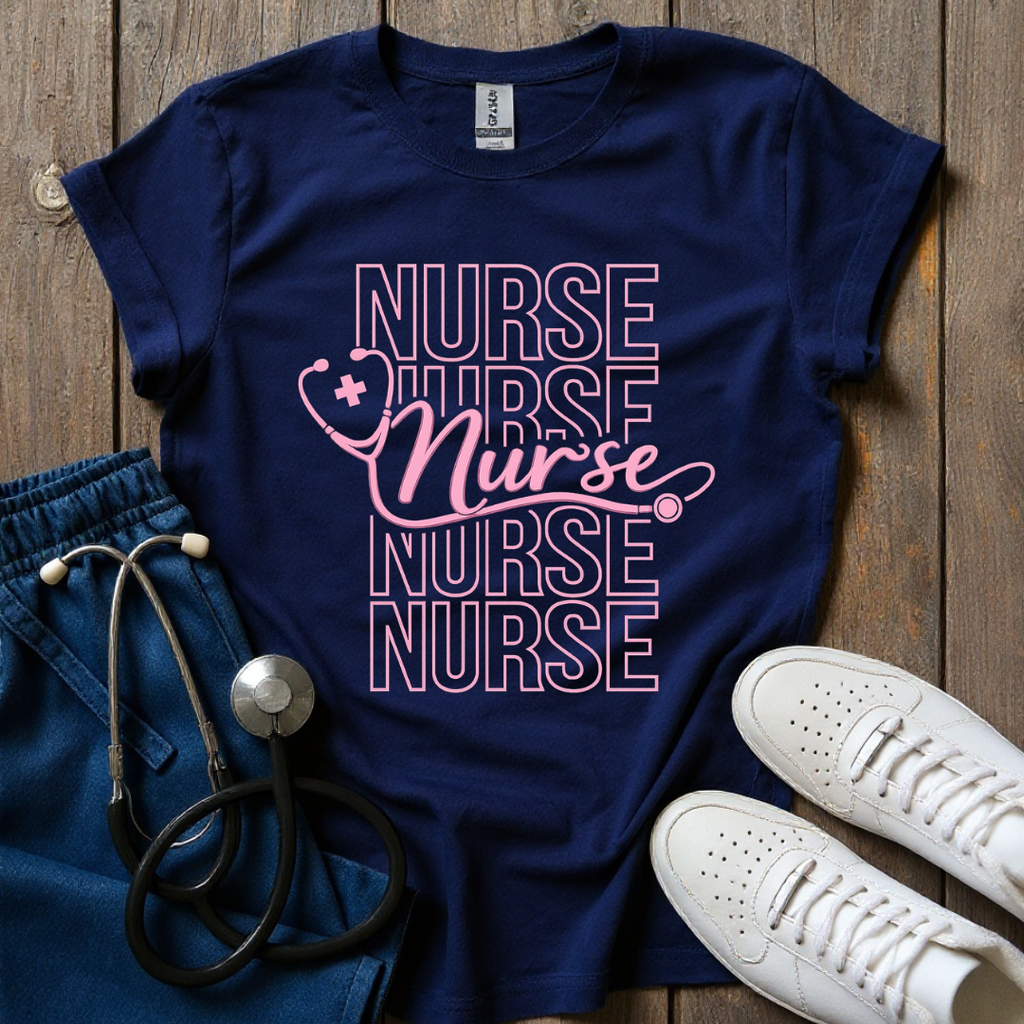 Pink Stacked Nurse T-Shirt