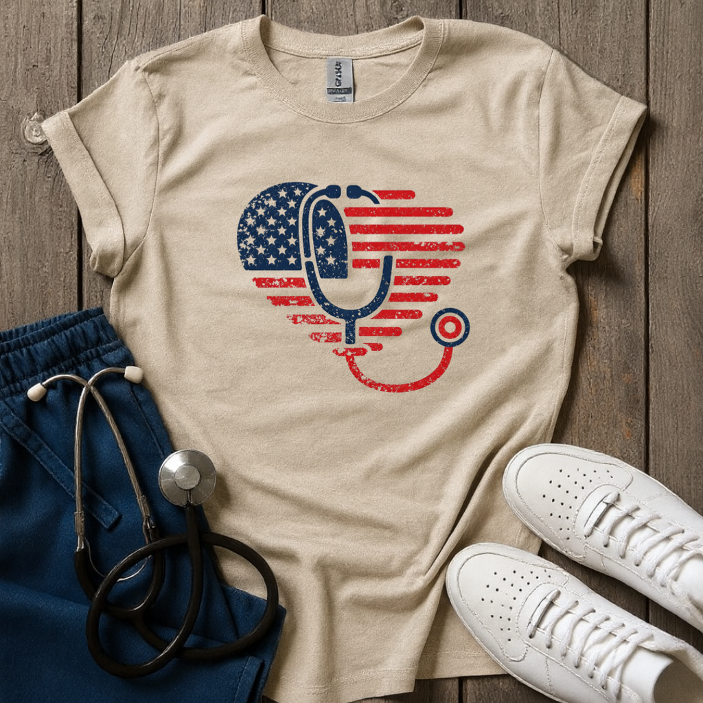 Patriotic Stethoscope Heart T-Shirt