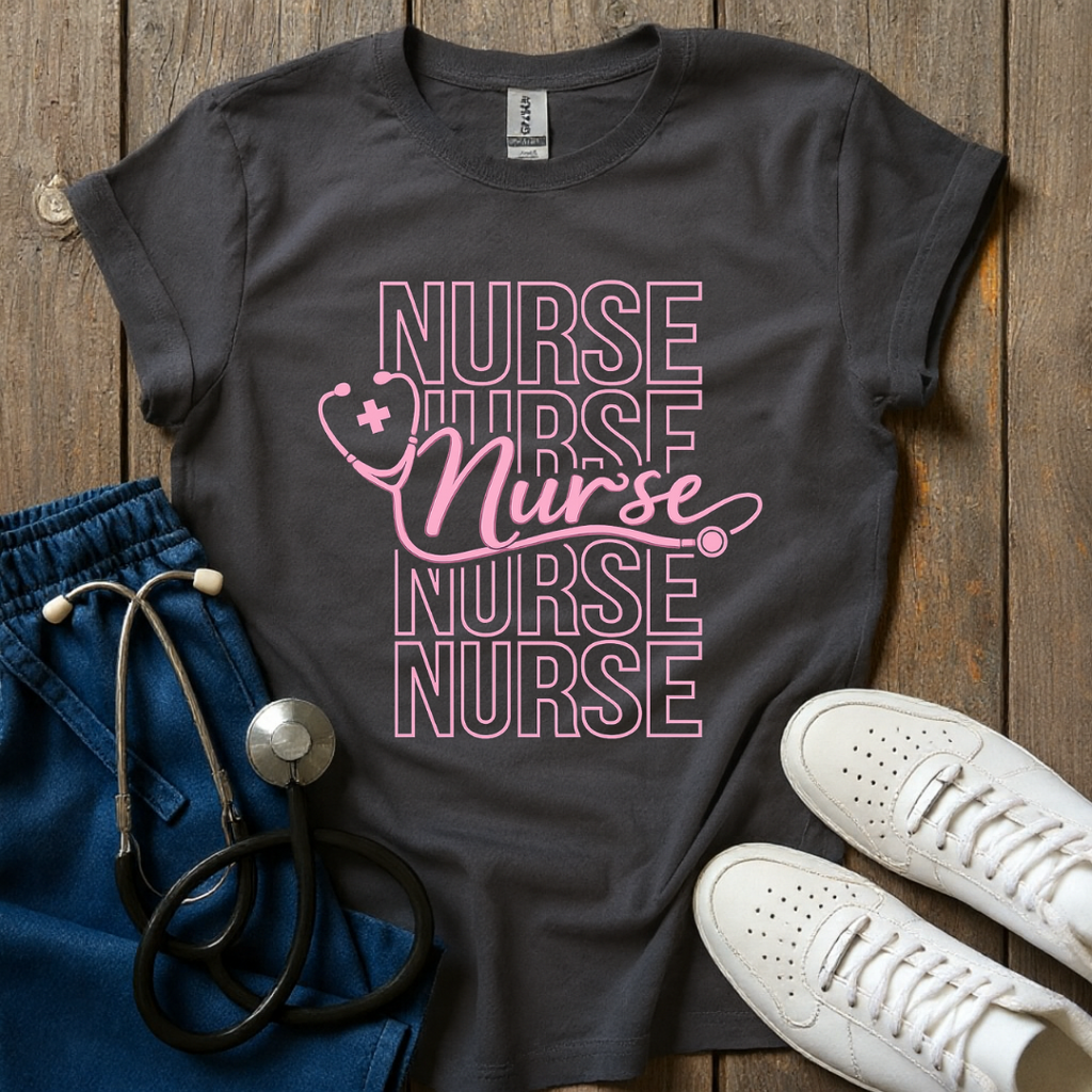 Pink Stacked Nurse T-Shirt