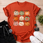 Cute Fall Pumpkin Grid T-Shirt