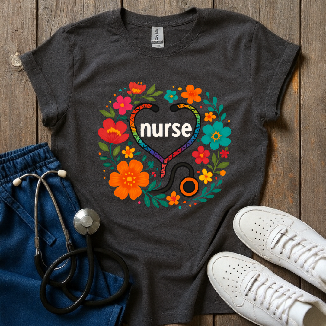 Nurse Round Flowers T-Shirt