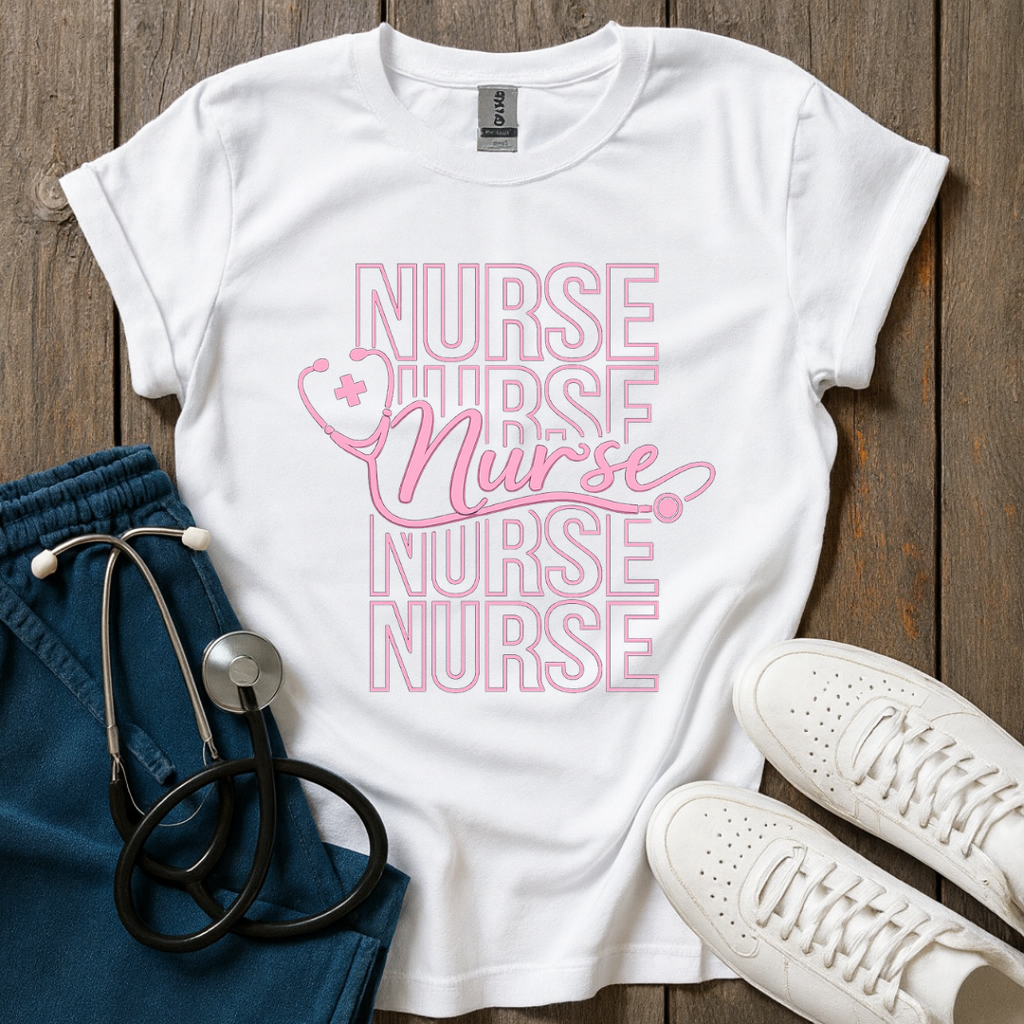 Pink Stacked Nurse T-Shirt