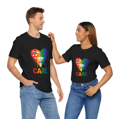 Pride Care T-Shirt, Rainbow RN Tee, Unisex Healthcare Shirt, Nursing Gift, LGBTQ+ Support Tee