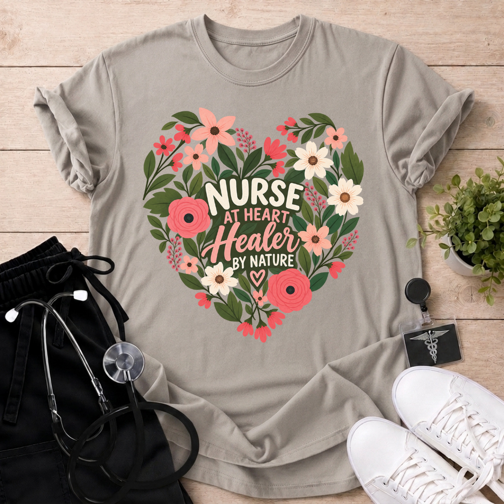 Nurse at Heart Floral T-Shirt