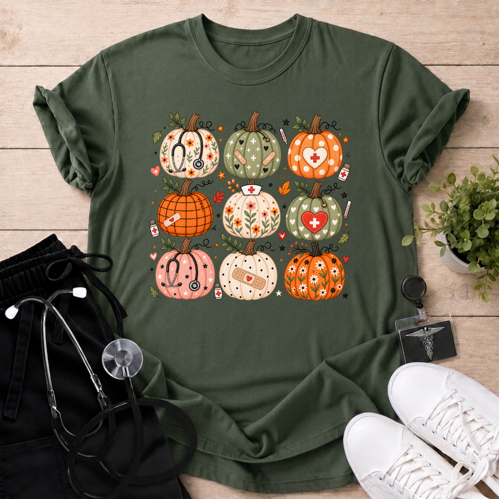 Cute Fall Pumpkin Grid T-Shirt