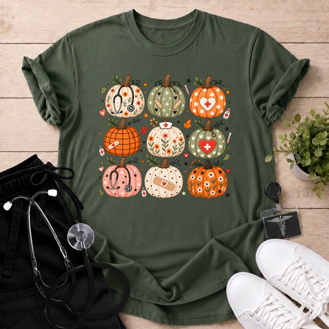 Cute Fall Pumpkin Grid T-Shirt