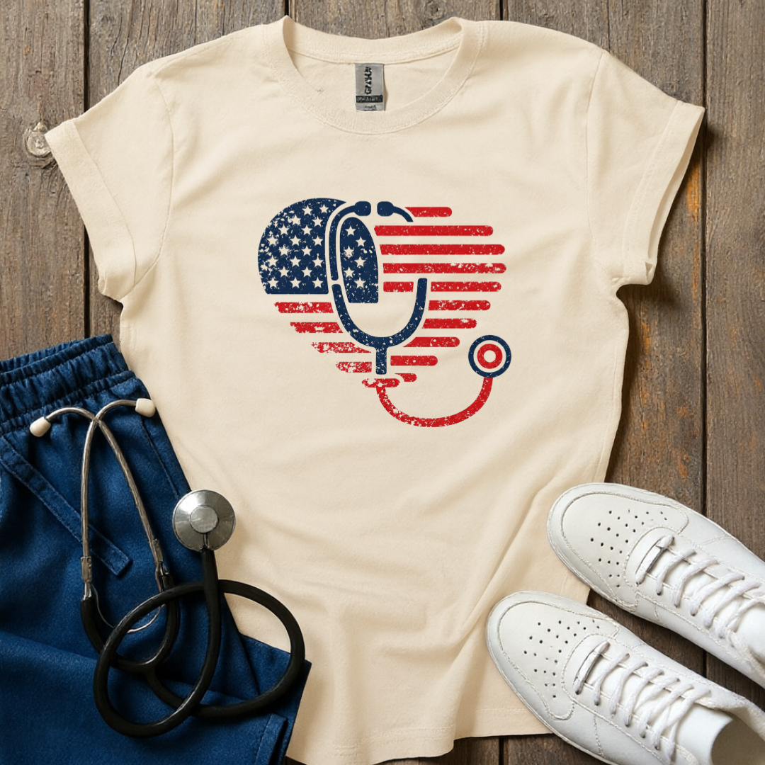 Patriotic Stethoscope Heart T-Shirt