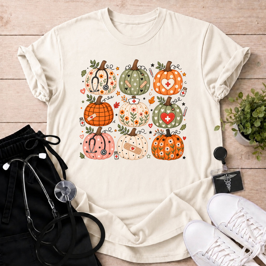 Cute Fall Pumpkin Grid T-Shirt