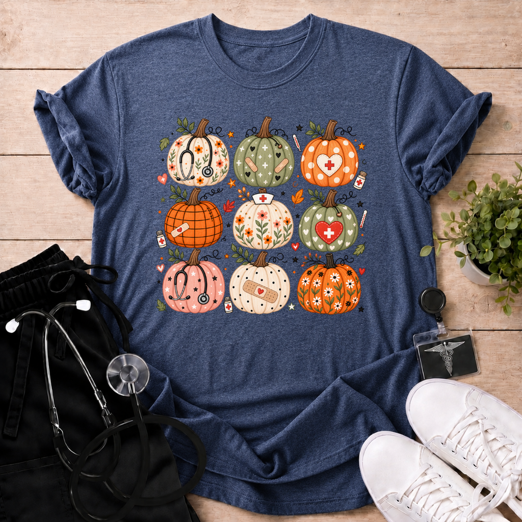 Cute Fall Pumpkin Grid T-Shirt