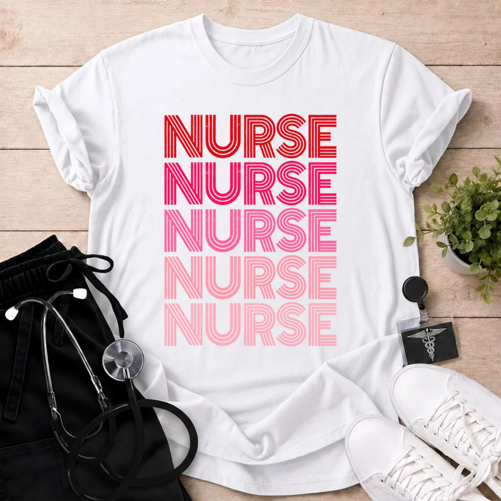 Retro Pink Nurse Stack T-Shirt