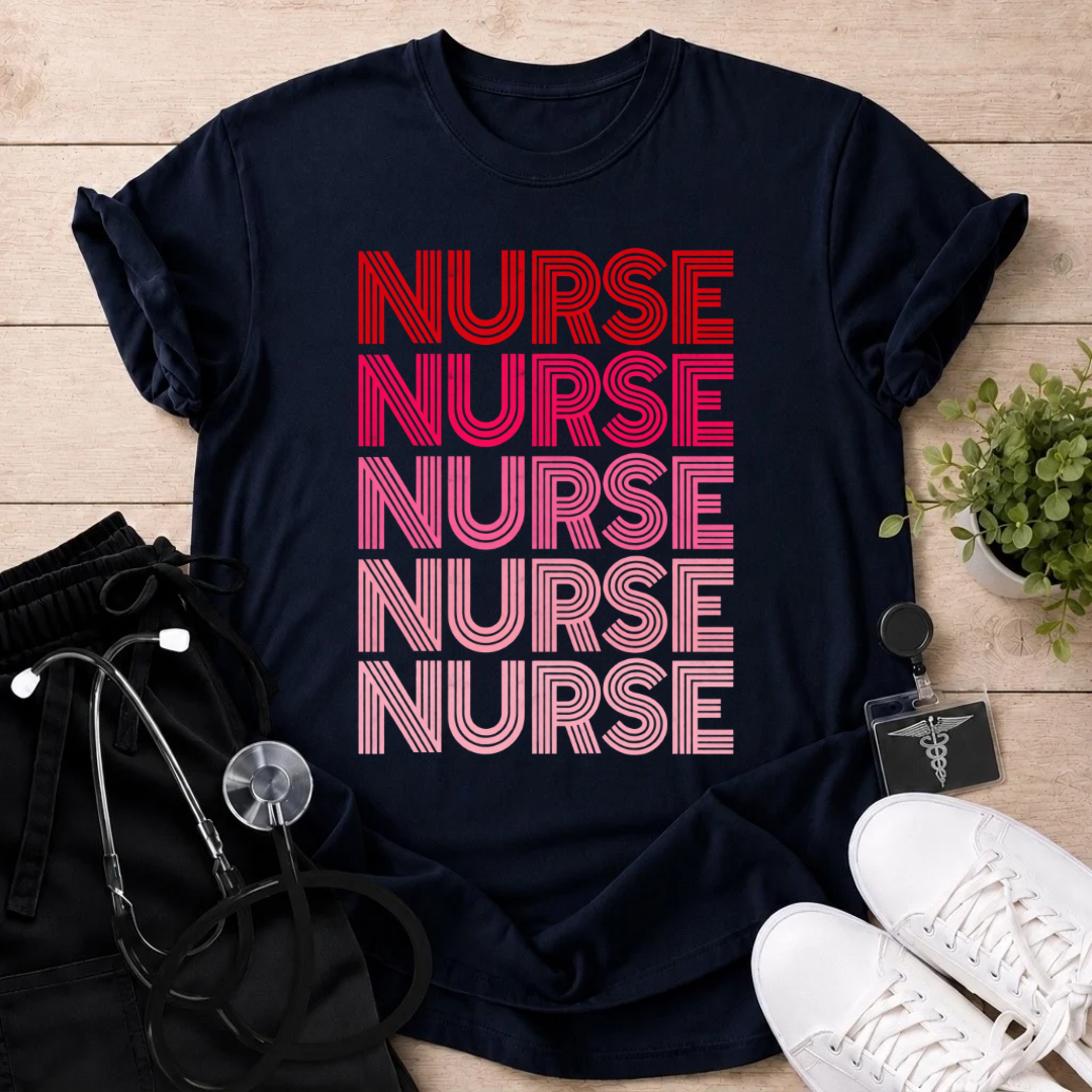 Retro Pink Nurse Stack T-Shirt
