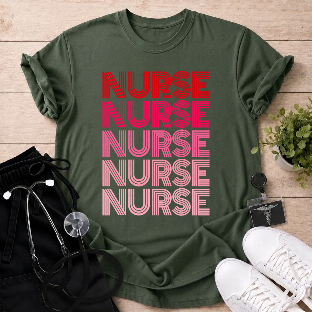 Retro Pink Nurse Stack T-Shirt