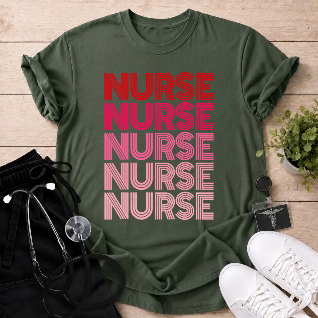 Retro Pink Nurse Stack T-Shirt