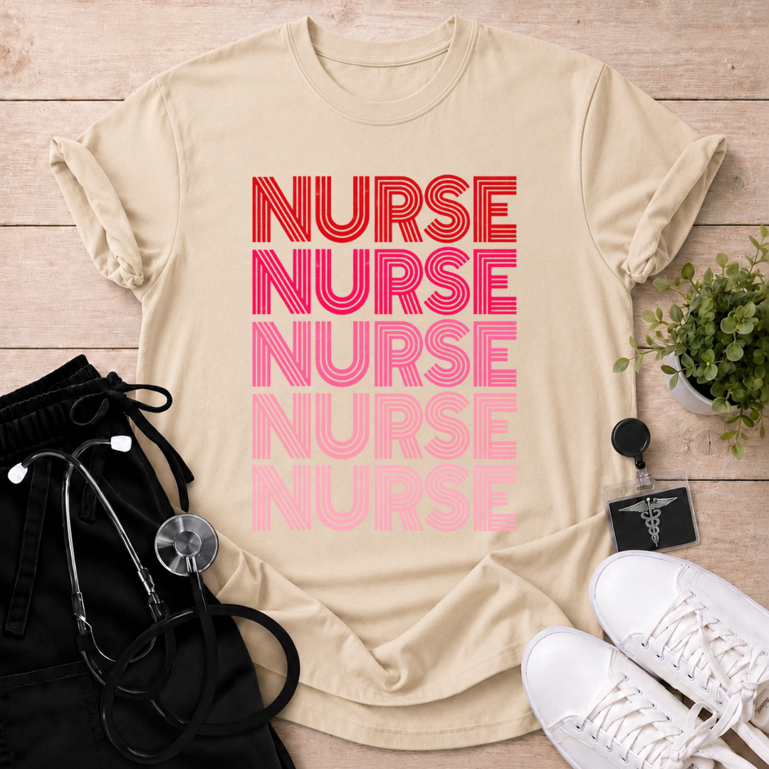 Retro Pink Nurse Stack T-Shirt