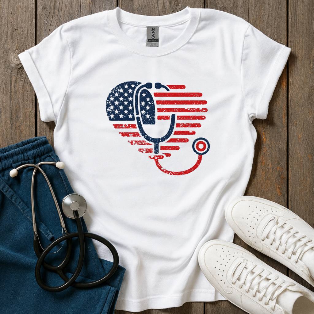Patriotic Stethoscope Heart T-Shirt