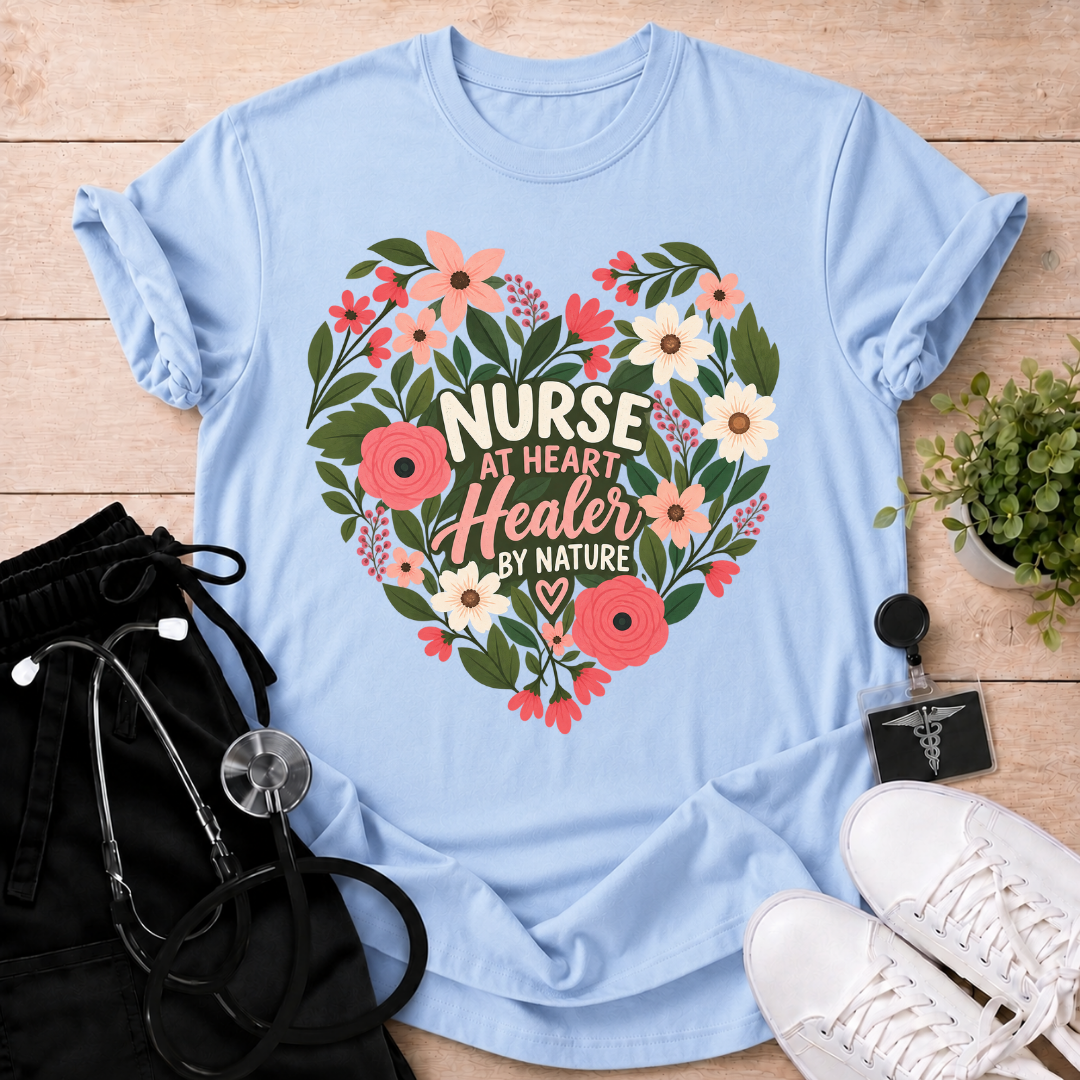 Nurse at Heart Floral T-Shirt