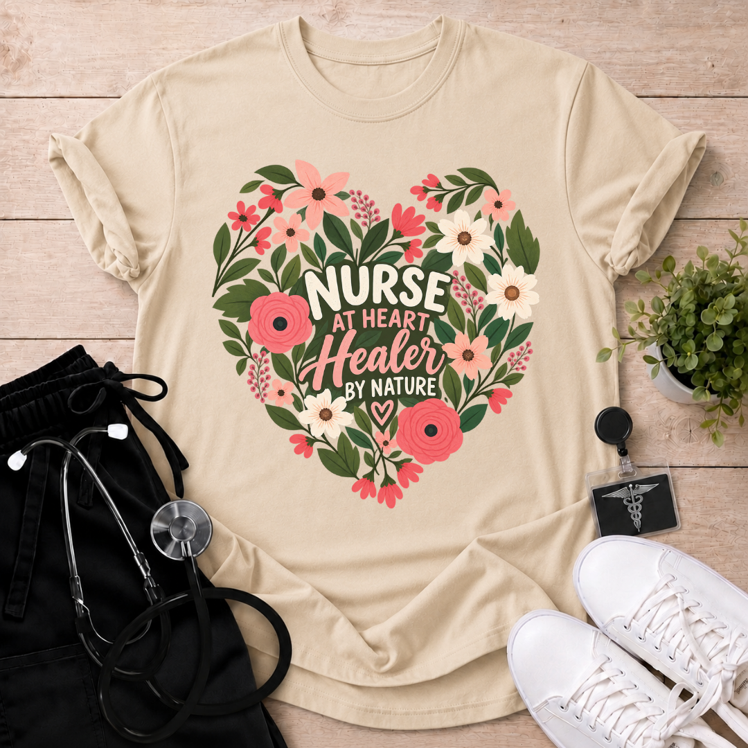 Nurse at Heart Floral T-Shirt