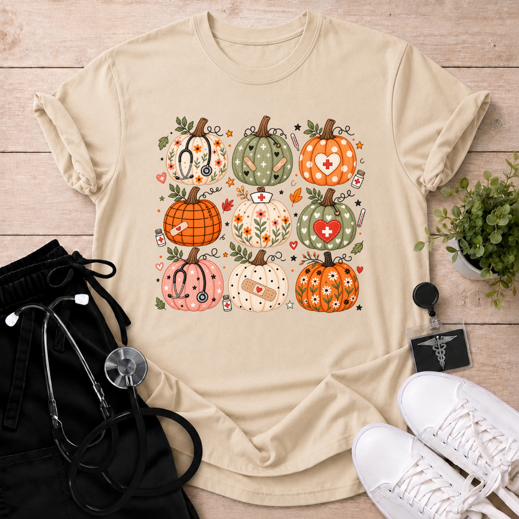 Cute Fall Pumpkin Grid T-Shirt