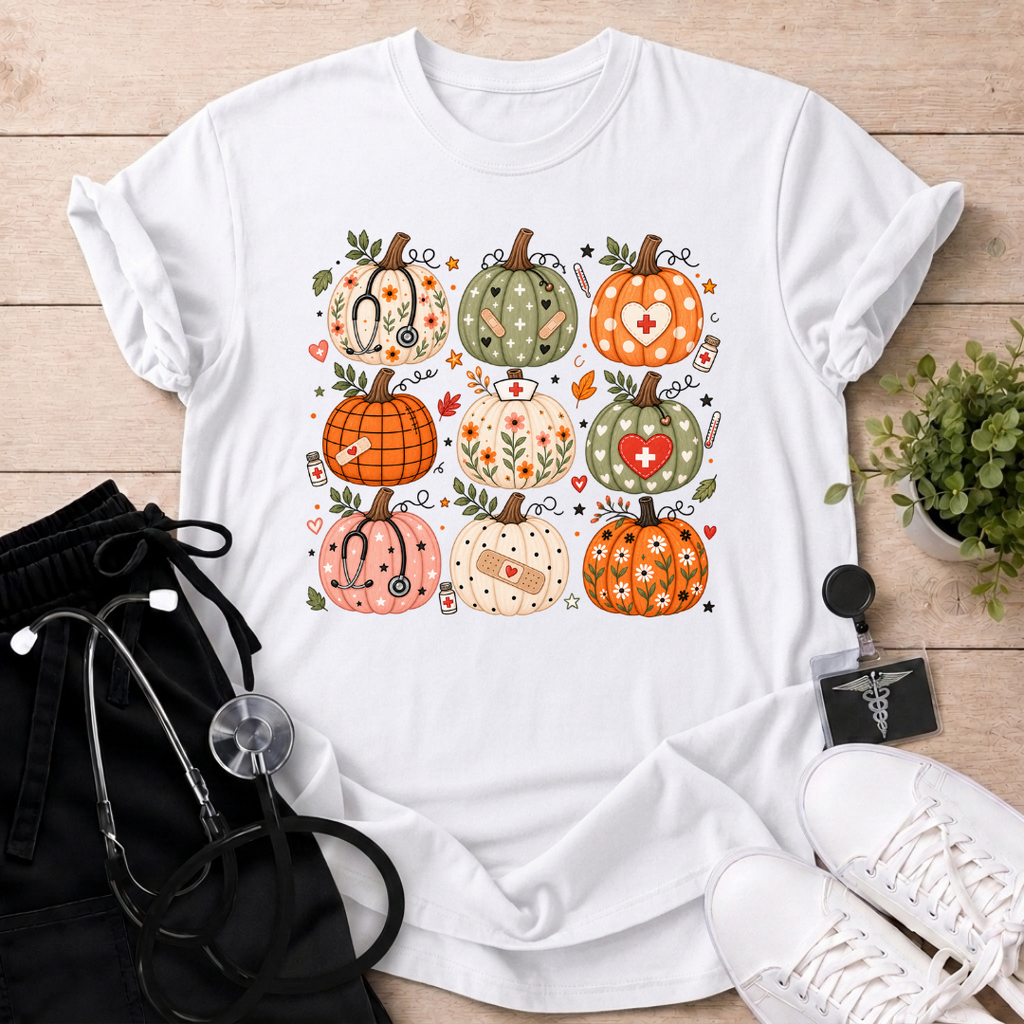 Cute Fall Pumpkin Grid T-Shirt