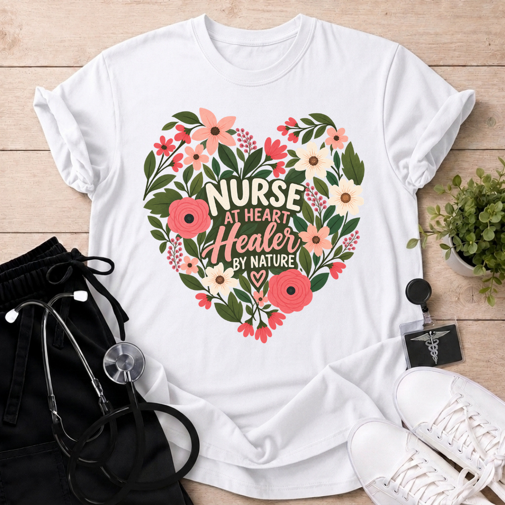 Nurse at Heart Floral T-Shirt